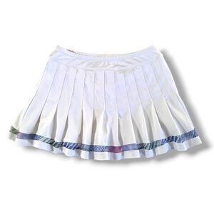 LUCKY IN LOVE Pleated Tennis Skirt White Mesh Stripe Athleisure Golf Skort Women